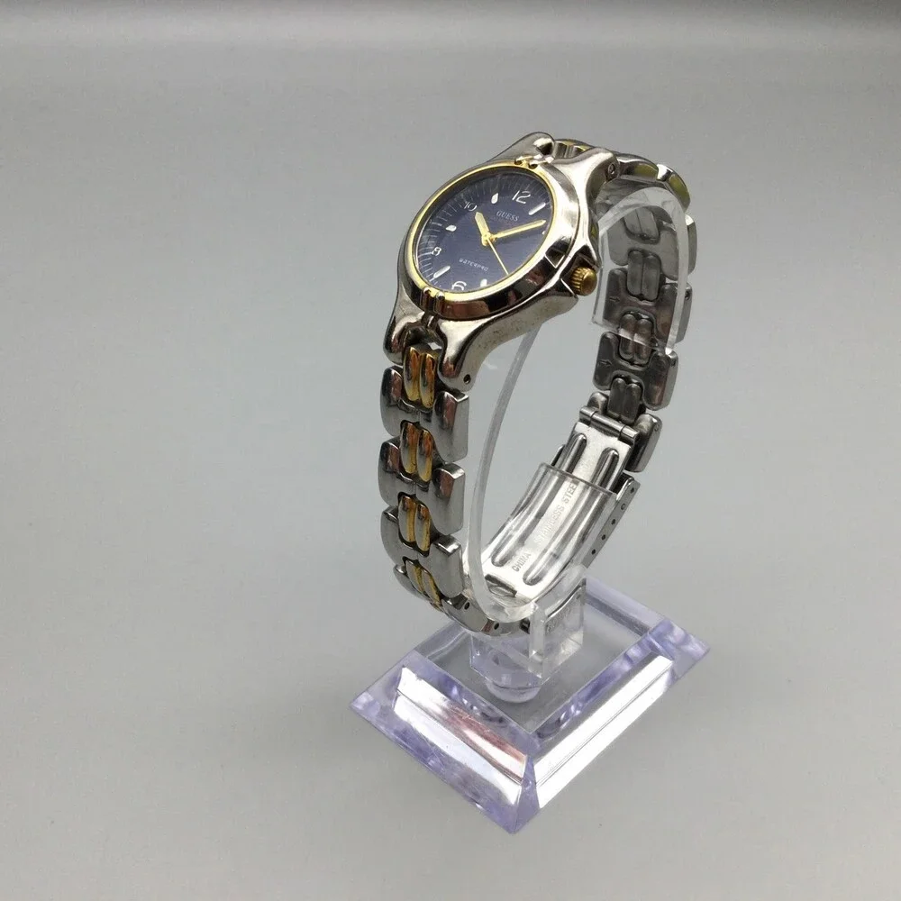 Vintage Guess Waterpro Womens Watch 26mm Blue Dial Two Tone Date New Battery 7